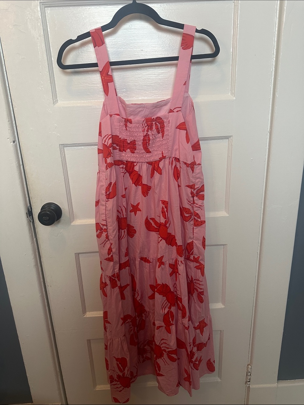 J. Crew Pink Midi Dress with Red Lobster Print - Picture 2 of 2